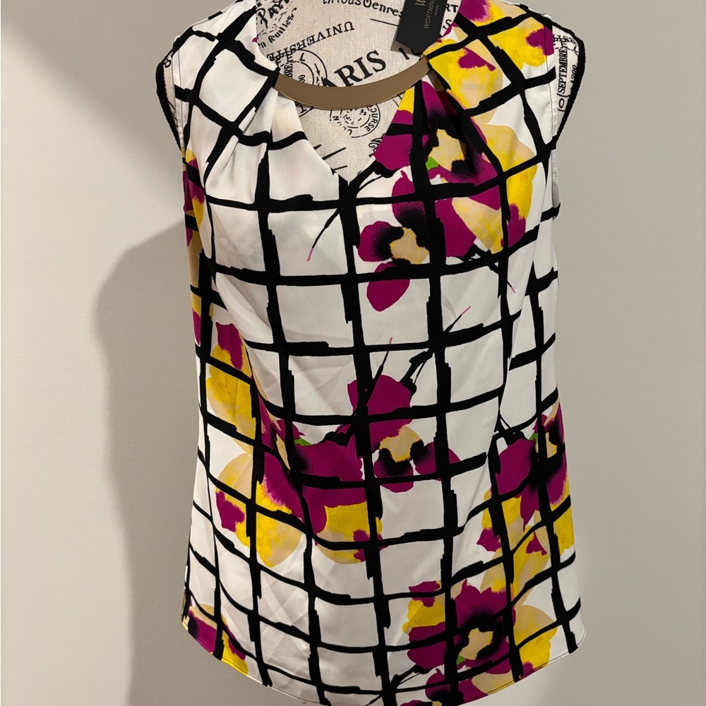 NWT Worthington Black and Yellow Floral Sleeveless Blouse